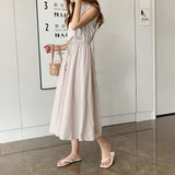 Korean Chic Art Retro Can Be Receded Waist Tether Loose Large Cotton Dress 11 Colors