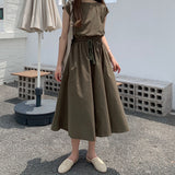 Korean Chic Art Retro Can Be Receded Waist Tether Loose Large Cotton Dress 11 Colors