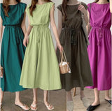 Korean Chic Art Retro Can Be Receded Waist Tether Loose Large Cotton Dress 11 Colors
