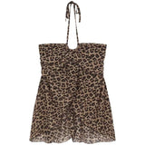 Printed Leopard Hanging Neck Sling Vest Women Summer Vintage Folds To The Waist Lotus Leaves Side Bare Back Pure Hot Babes Top