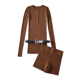 Spice Girls Early Autumn With Comfort Grey Knitted Sexy Playful Thin Belt Shorts Fashion Casual Suit Woman