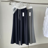 Korean Version Of The Design Of The Stitching Color Loose Waist Drawstring Hanging Loose Striped Suit Trousers Broad Leg Trousers 2 Colors