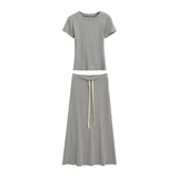 Small Temperament Suit Women's Summer Body-Stairs Short-Sleeved T-Shirt Top High-Waisted Mid-Sleeve Skirt