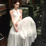 2025 New French Dress More Than Summer Dress White Moonlight Chest Mesh Dress Dress