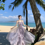 2025 Holiday Style Dress 2025 Spring 2025 New Design With A Bosom Long Skirt Purple Mesh Dress