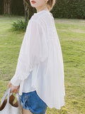 White French Long-Sleeved Shirt Women's Summer Thin Design Sense Court Cotton Lint Sunscreen Top