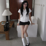 Korean Version Of The Girl Feeling Four Button Summer Retro Doll Collar Casual Short-Sleeved Shirt Top