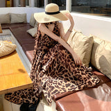 French Retro Ribbon Hanging Neck Leopard Dress Women's Summer Niche Unique Temperament Chiffon Over-Chee Dress