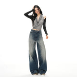 Winter Plan 25 Spring New Mid-Rise Rollover Retro Water Wash Broad Leg Pants