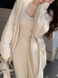 Weaving Cloud Warm Woven High Luxury Cashmere Rabbit Wool Wool Yarn Heavy Real-Eding Flowering Shirt Knitted Series Set