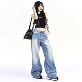| Creases To Make Old Water Wash Jeans Summer 2025 New Drag Floor Thin Loose Straight Broad Leg Pants Summer Thin