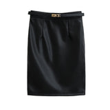 Sexy Secretary Royal Sister Wind High-Waisted Ass Leather Skirt Sexy Winter Thicker High Thin A Word Mid-Long Skirt