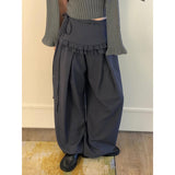 South Korea's Dongdaemun Small Design Age-Old Wood Ear Tied With Ass Curtain + Two Giose Feet Loose Broad Leg Trousers Trousers