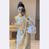 Small Dress Name Plus Plus Thick New Chinese Style Yellow Woolen Sleeveless Vest Cheongsam Dress Tide