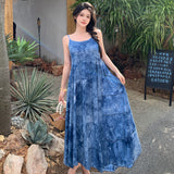 Suspension Hooded Yunnan Tie Dyed Sleeveless Dress Super Fairy Seaside Vacation Sling Skirt National Style 2025 New