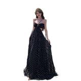 Summer Flower 2026 New Temperament Loose Thin French Wave Point Long Hollow Pressure Folded Neck Dress Woman