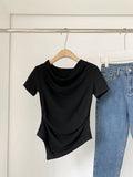 Vintage Irregular Short-Sleeved T-Shirt Red Summer New Fashion Slim Temperament Topess Women Ins Trend