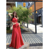 2025 French Niche High-Grade Cold-Slanted Shoulder-Out Dress Women's Seaside Holiday Atmosphere Super Fairy Long Dress
