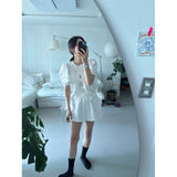 Korean Chic Niche Design Age Reduction Netty Short Shirt Female Chic Single Buckle Splicing Lace Top