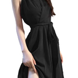 Pure-Want Red Hanging Neck Dress Woman 2025 Early Spring New A-Character Sister To Close The Belt To Repair The Body Of The Long Dress