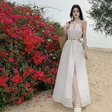 White Sling Dress Sexy Pure Lusty Temperament Light Luxury High Sense 2025 Vacation Skirt Wisting Long Air