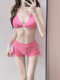 2026 New Split Swimsuit Women's Seaside Vacation Senior Swimsuit Long-Sleeved Hooded Sunscreen Three-Piece Set Sexy Pure
