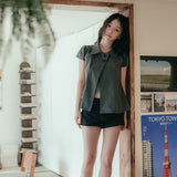 South Korea Chic Summer New Small Sweet Girl Collar Wave Point Unilateral Pocket Short-Sleeved Shirt Top