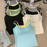 1067 #People's Cotton Fake Two Design With Chest Pad Sling Vest Inside The Women's Summer Wear Hottie Top