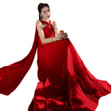 2025 Red Hanging Neck With A Hundred Folding Dress Dress Travel Vacation To Take Pictures Of The Folds Of Sanya Beach Dress