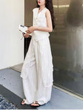 White Temperament Is A Beautiful Vest Suit Women's Summer 2026 New Lace Hoodie T-Shirt Stacked With Wide-Legged Pants Three Sets