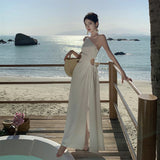 Sanya Seaside Holiday Dress 2025 New Summer White Sling Sling Temperament Slim Skinny Dress