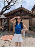 10188 # Summer Korean Version Of The Swing Tie Hanging Neck Sling Vest Women Sleeveless Slimming Back All-In-One With Chest Cushion