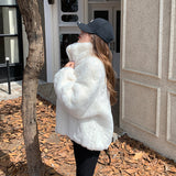 Et-Bunny Fur Coat Women's Winter New Loose Fur Short Top Hoodie / Collar