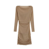 Pure Lusty Sexy Shoulder Long-Sleeved Net Dress Women's Summer New Waist Thin Perspective Ass Short Skirt