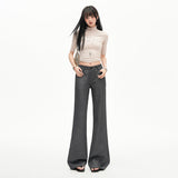 Grey High Sense Of Wisdom Fashionable Low-Rise Casual Trousers Women TR Mixed Sleung No Leg Suit Casual Pants