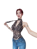 Pure Babes V-Neck Leopard-Print Yarn Hanging Neck Vest Women Summer New Slim Design Feel Hot Diamond Top