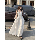 Summer New Seaside Wind V Tie Dress Women Thin White Dress French Beach Skirt