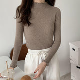 Side Half-High Collar Wood Ear In A Sweater With Knitted Bottom Shirt Women's Autumn And Winter 2025 New Top Women's Clothing