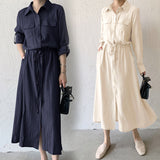 Real Shooting Japanese And Korean Fashion Dress Women's Double Pocket Long Sleeve Long Casual Collar Dress Shirt Dress 7 Colors