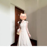 French Gentle Style Long Dress Temperament V Collar Short Sleeves Broken Flower Dress 2025 Summer Waist Apparent White Dress