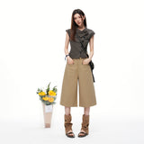 26 Years Of Summer Solid Color Hanging Feeling Loose Casual Seven-Point Trousers Women's Broad Legs Summer Thin Broad-Legged Trousers