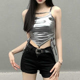 Summer Pure Lust Sexy Dew Irregular Small Sling Twitch Sister Wind Bilateral Drawstring Silver Vest Hottie