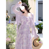 Suspension Dress Femininity High-End Purple Unique Beautiful Sling Skirt With Sunscreen Cardigan Two Sets