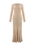 Herman Curved Temperament Wool V-Neck Knitting Body Bottom Dress Women Autumn