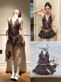 Vintage Wave Spot Shoulder Bikini Swimsuit Is Thin Fresh Holiday Wind Female Swimsuit Female Summer