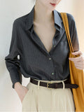 High-Endy, Sleaky Texture Shirt Female Oversize Loose Striped Silt Shirt Thin