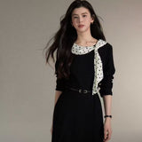 [Southern Art] French Temperament Wave Drifting Lead To The Black Dress Women Feel Waist Skirt