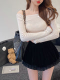 The Tee Class Foundation System Is Very Powerful! Thin Knitted Top Wool Long And Short-Sleeved Woman