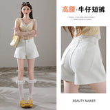 Simple Solid Color Casual Denim Shorts Women 2026 Summer New High-Waisted Wide-Legged Shorts White Light Kaqi