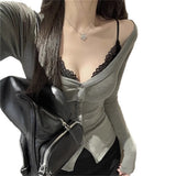 796# Spring And Summer New Sweet Hottie Sexy Full Lace Bottom Vest Short-Loan Small Sling Coat